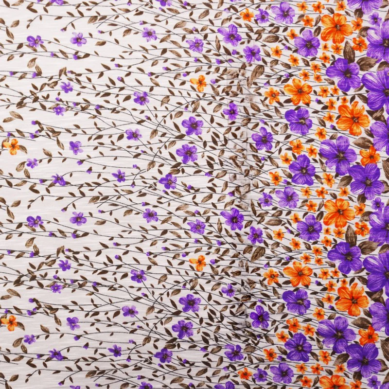 White-Multi Poly Border Floral Onion Skin Jersey Knit Fabric