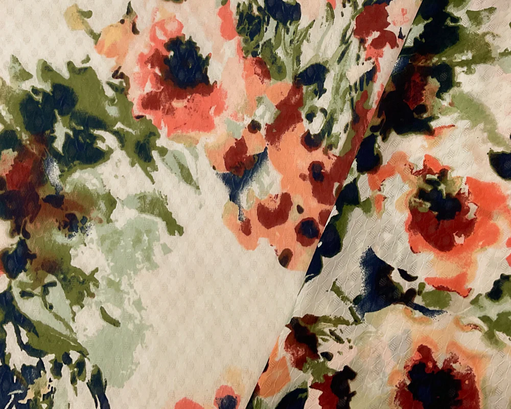 White-Multi Poly Floral Print Ogee Shape Dobby Chiffon Woven Fabric - Image 2