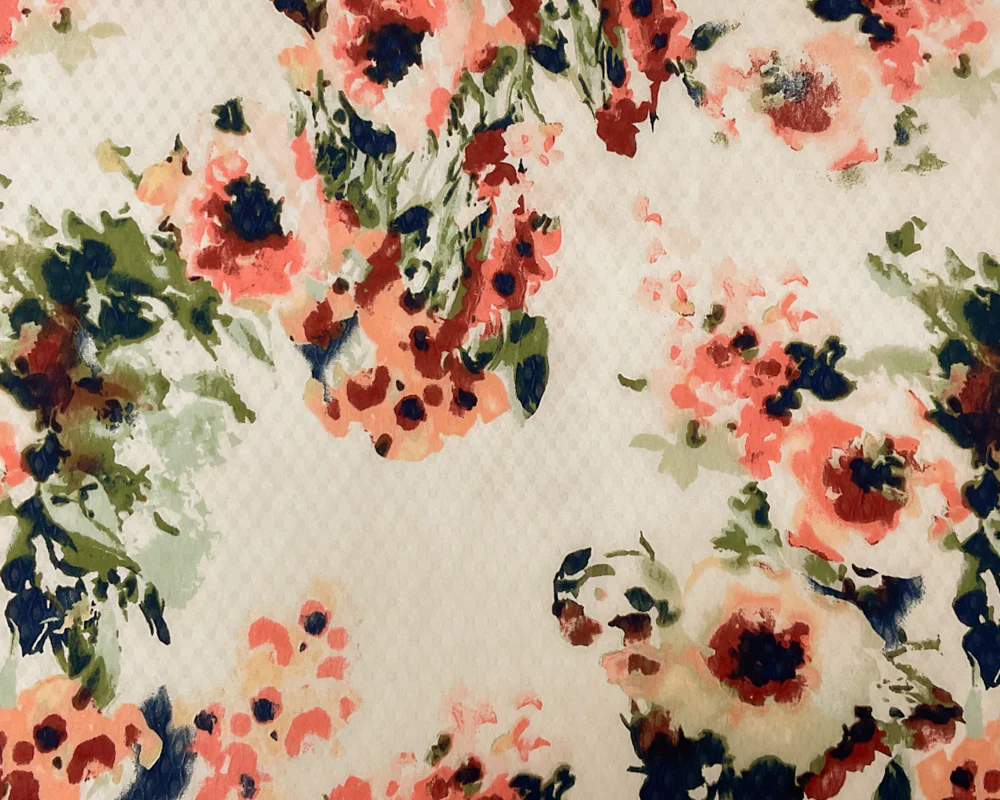 White-Multi Poly Floral Print Ogee Shape Dobby Chiffon Woven Fabric - Image 3