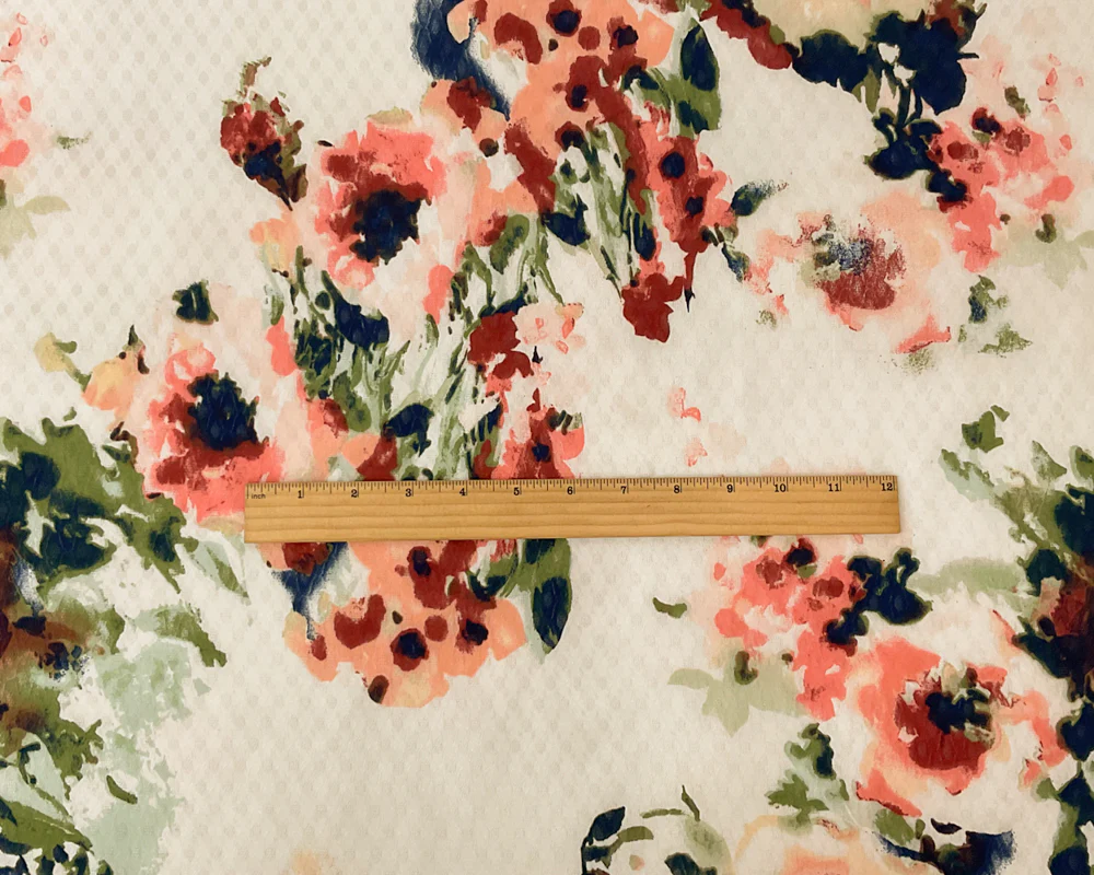 White-Multi Poly Floral Print Ogee Shape Dobby Chiffon Woven Fabric - Image 4
