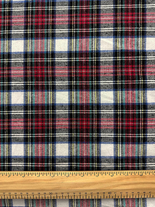 White Multi Tartan Plaid Yarn Dyed Flannel Fabric - Image 2