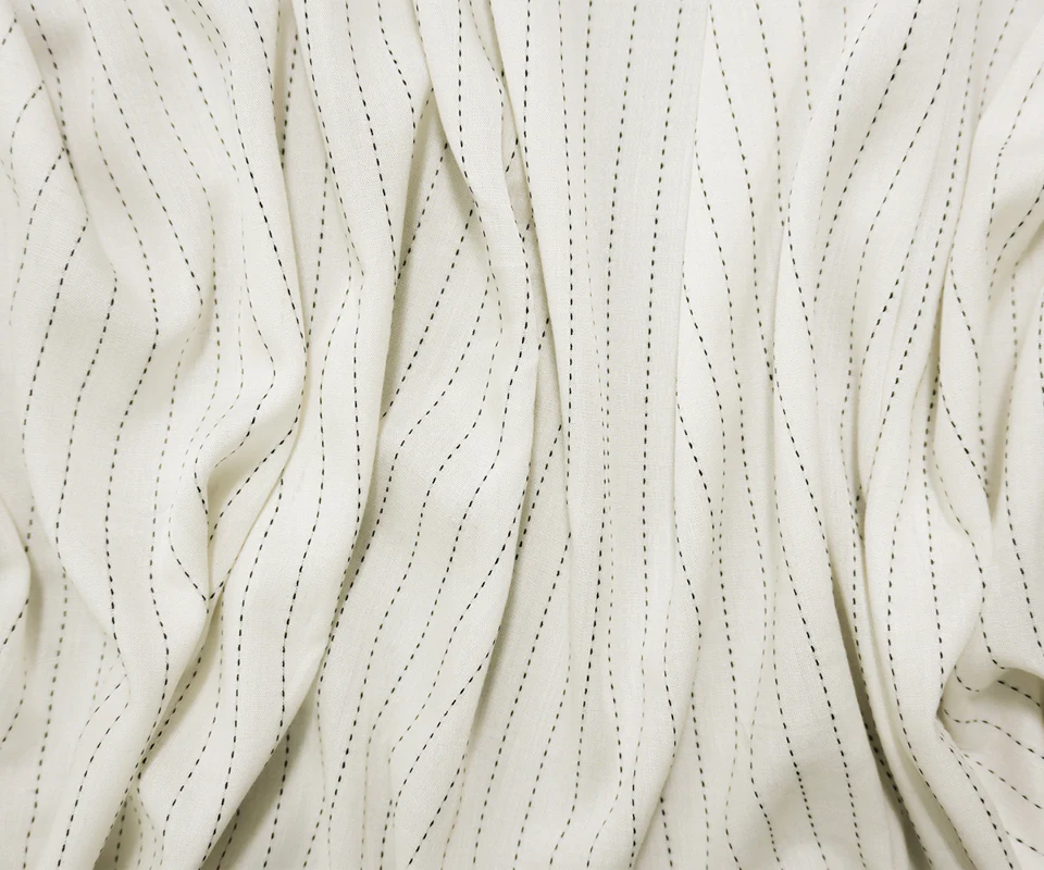 White-Navy Famous Maker Rayon-Cotton Stripe Voile Woven Fabric - Image 3