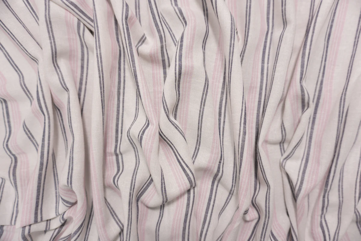 White-Navy-Pink Famous Maker Rayon Linen Stripe Woven Fabric - Image 3