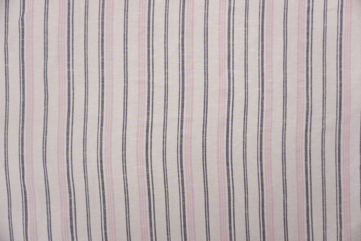 White-Navy-Pink Famous Maker Rayon Linen Stripe Woven Fabric - Image 4
