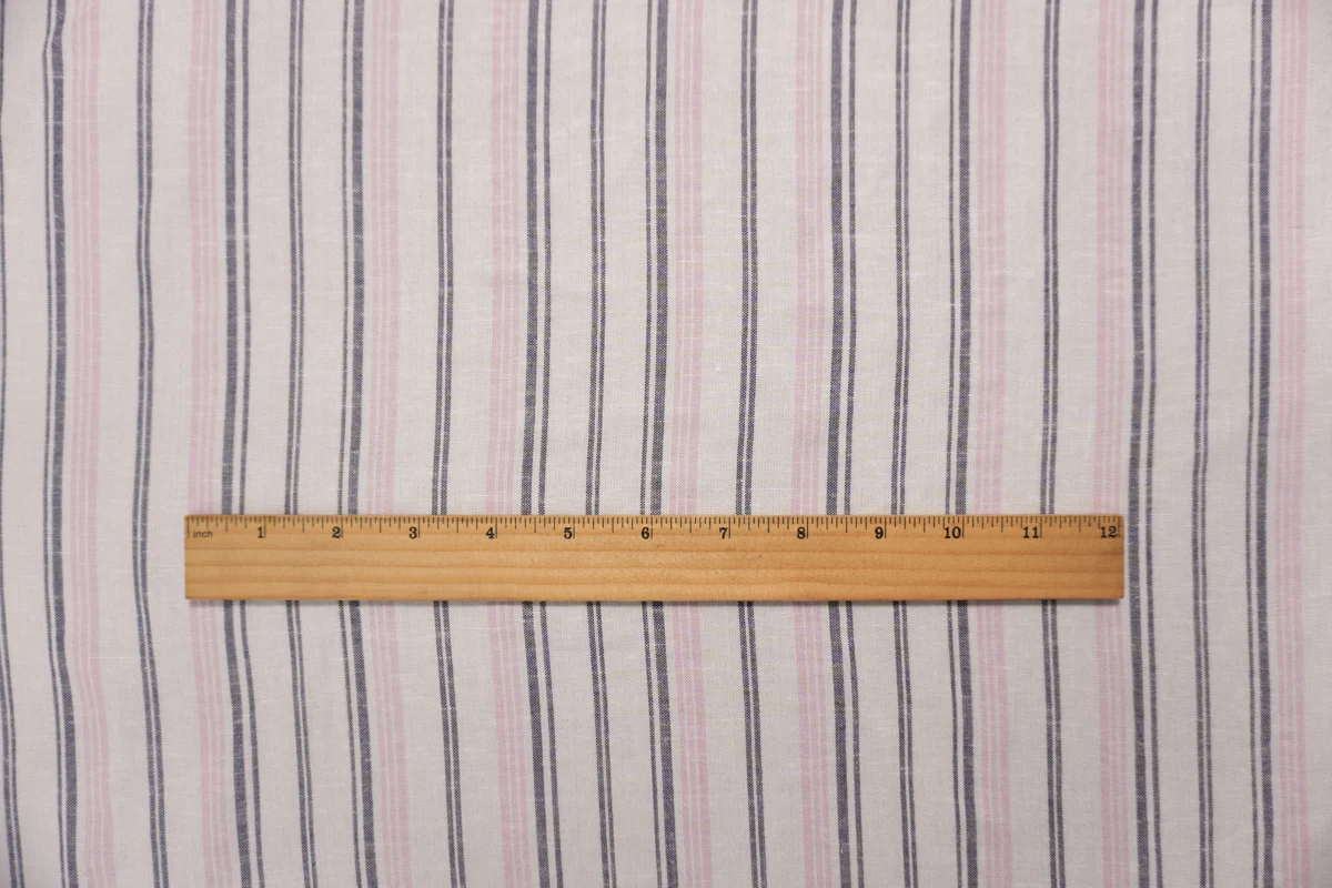 White-Navy-Pink Famous Maker Rayon Linen Stripe Woven Fabric - Image 5