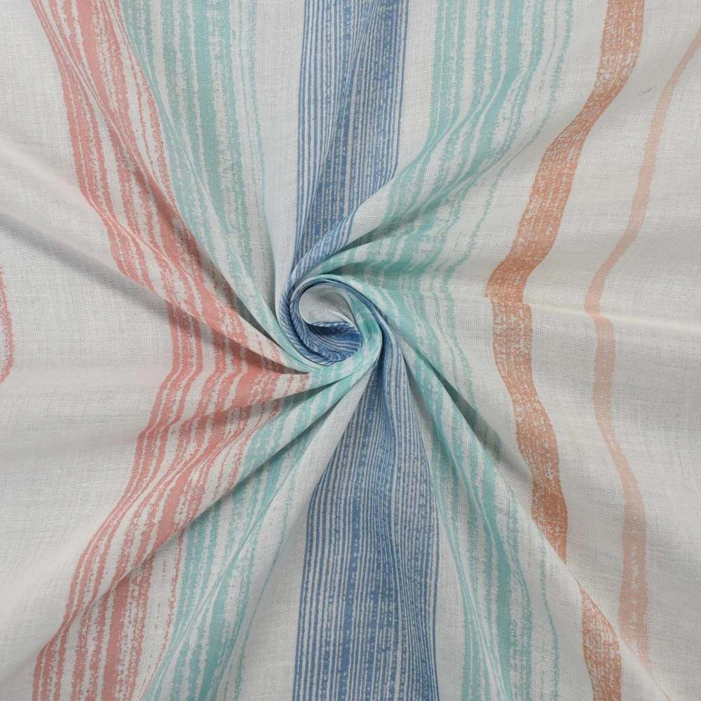 White-Peach-Blue Cotton Famous Maker Vertical Stripe Print Batiste Fabric