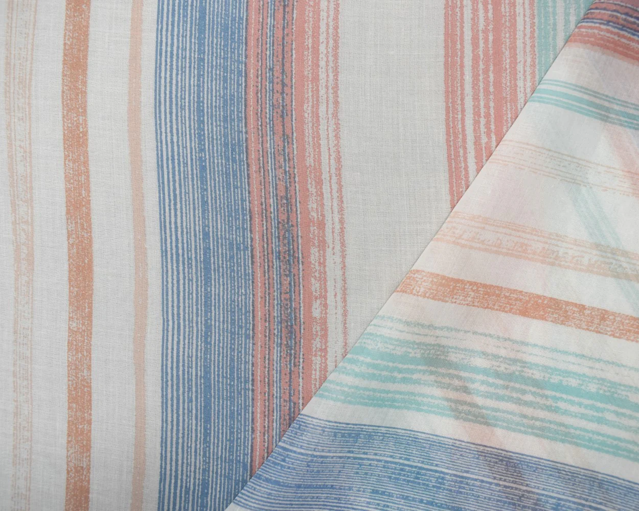 White-Peach-Blue Cotton Famous Maker Vertical Stripe Print Batiste Fabric - Image 2