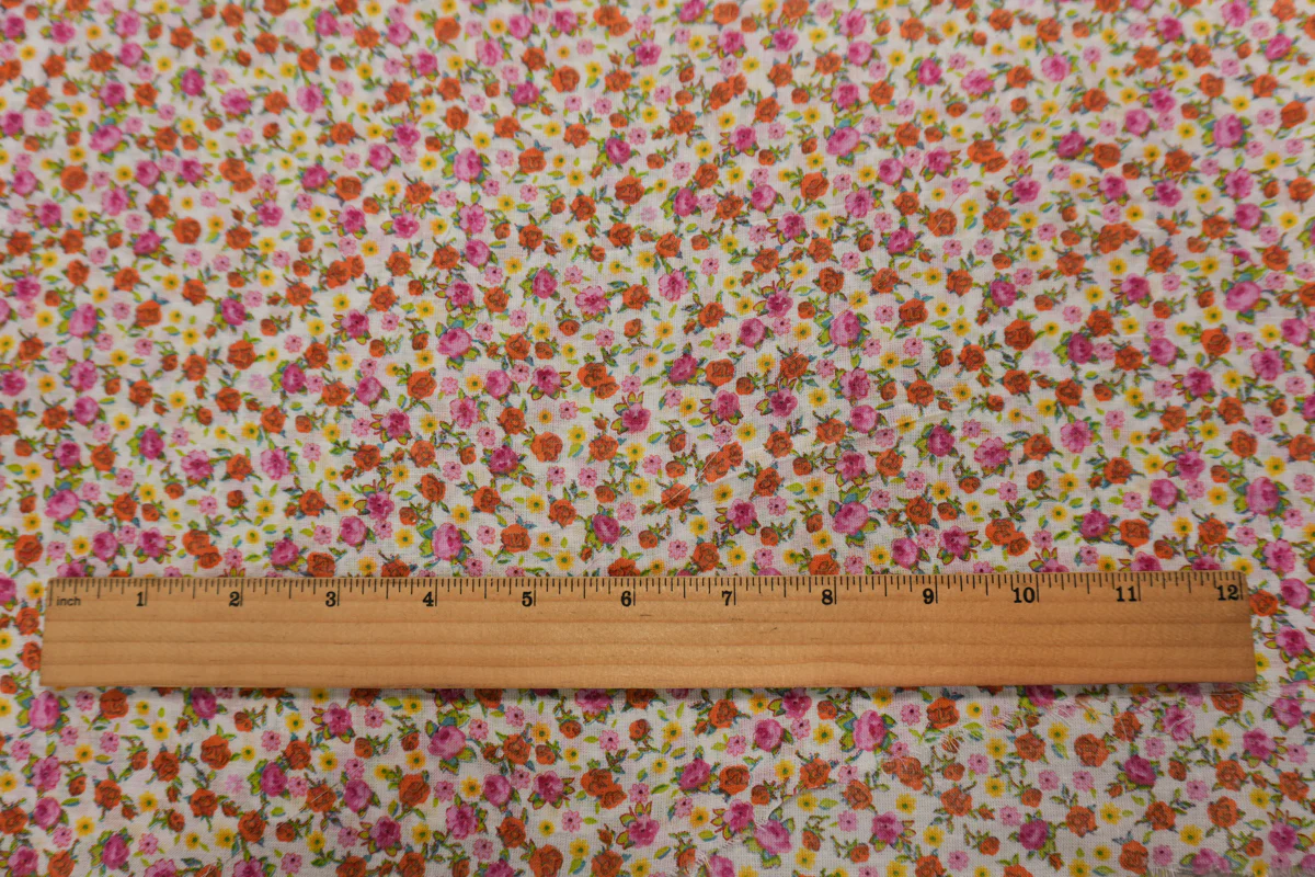 White-Pink-Multi Cotton Ditsy Floral Printed Voile Woven Fabric - Image 4