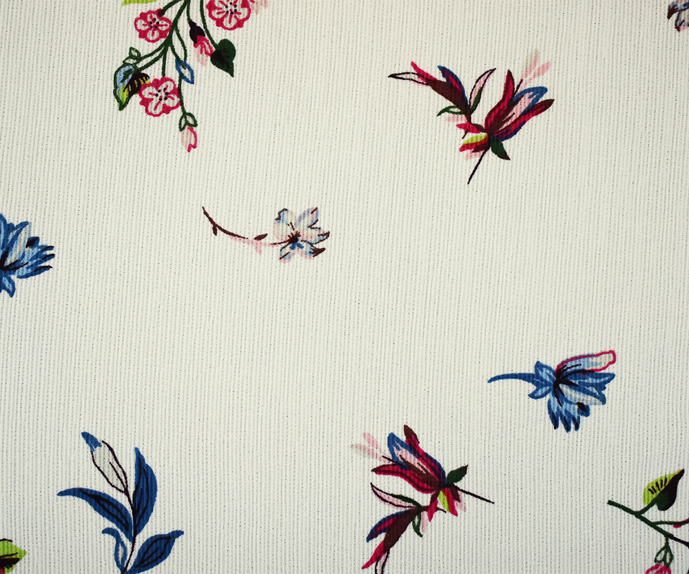 White-Pink-Multi Poly Flora Printed Dobby Semi-Sheer Striped Woven Fabric - Image 3