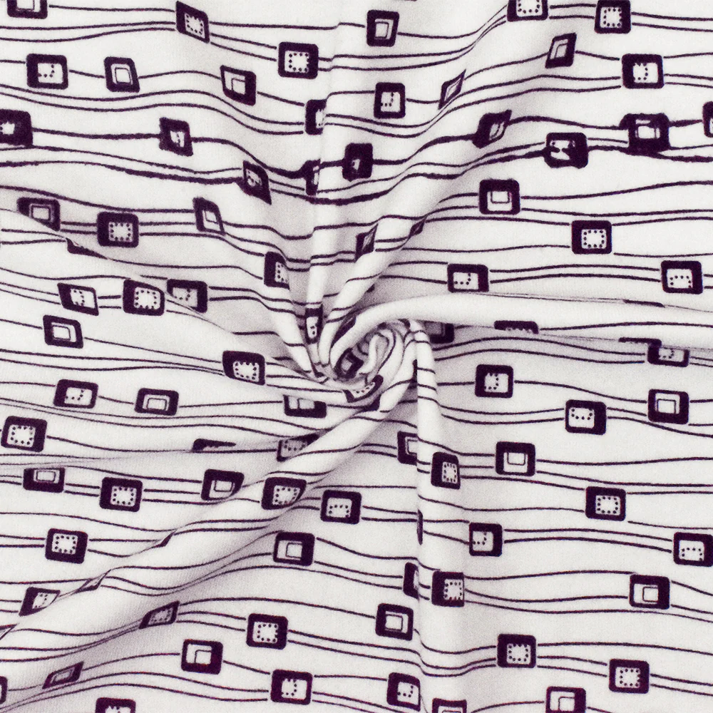 White-Purple Abstract Printed Stretch Spandex Cotton Jersey Knit Fabric - Image 3