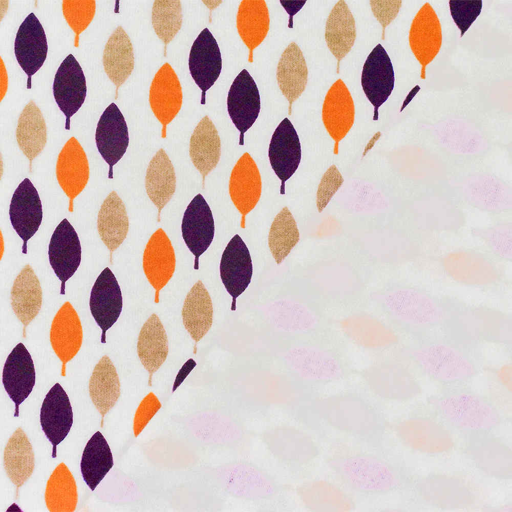 White-Purple-Multi Leaf Printed Stretch Spandex Cotton Jersey Knit Fabric - Image 4