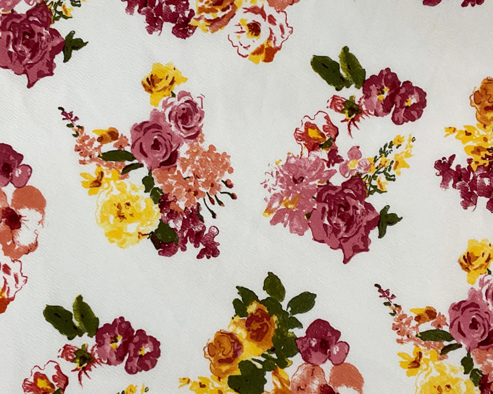 White-Red-Multi Poly Stretch Floral Printed Double Knit Fabric - Image 3