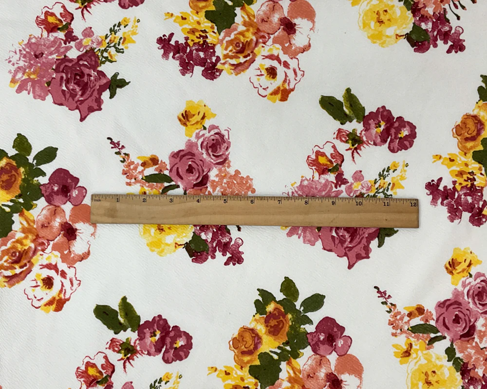 White-Red-Multi Poly Stretch Floral Printed Double Knit Fabric - Image 4