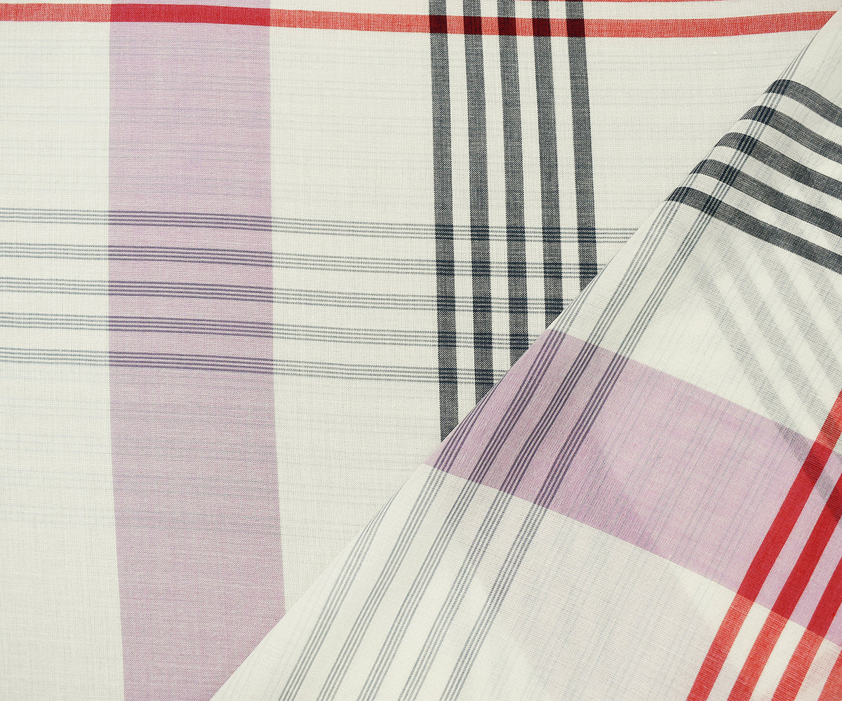 White-Red-Navy Cotton Famous Maker Plaid Gauze Woven Fabric - Image 2