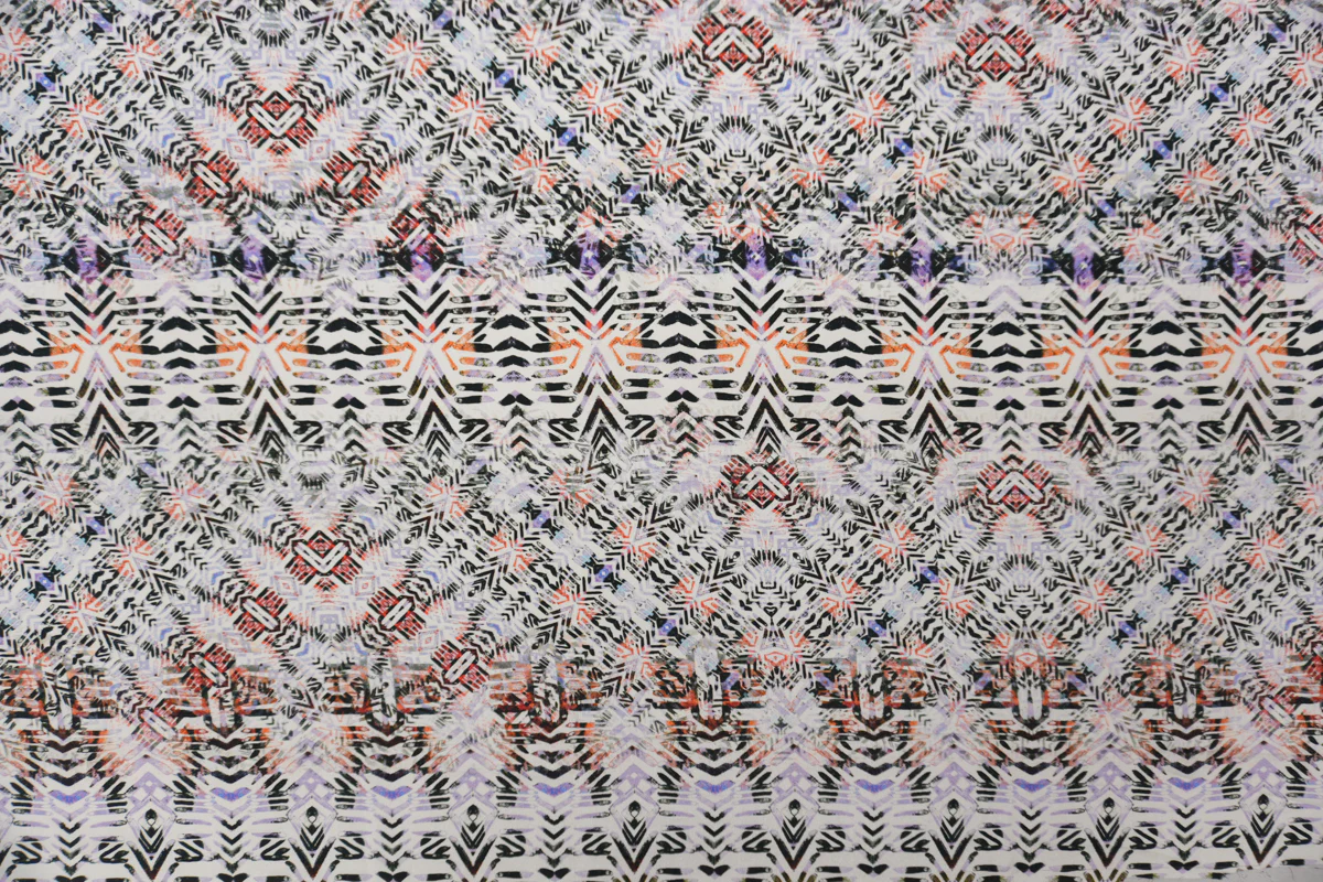 White Silk Abstract Aztec Printed Crepe De Chine Woven Fabric - Image 4