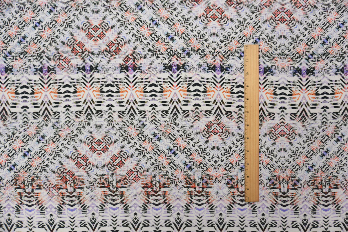 White Silk Abstract Aztec Printed Crepe De Chine Woven Fabric - Image 5