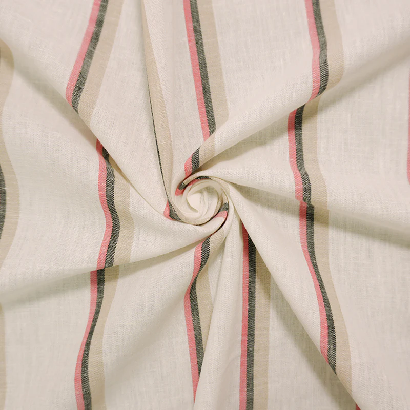 White-Taupe Famous Maker Cotton Linen Stripe Slub Woven Fabric