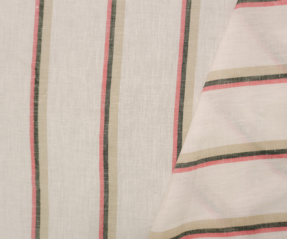 White-Taupe Famous Maker Cotton Linen Stripe Slub Woven Fabric - Image 2