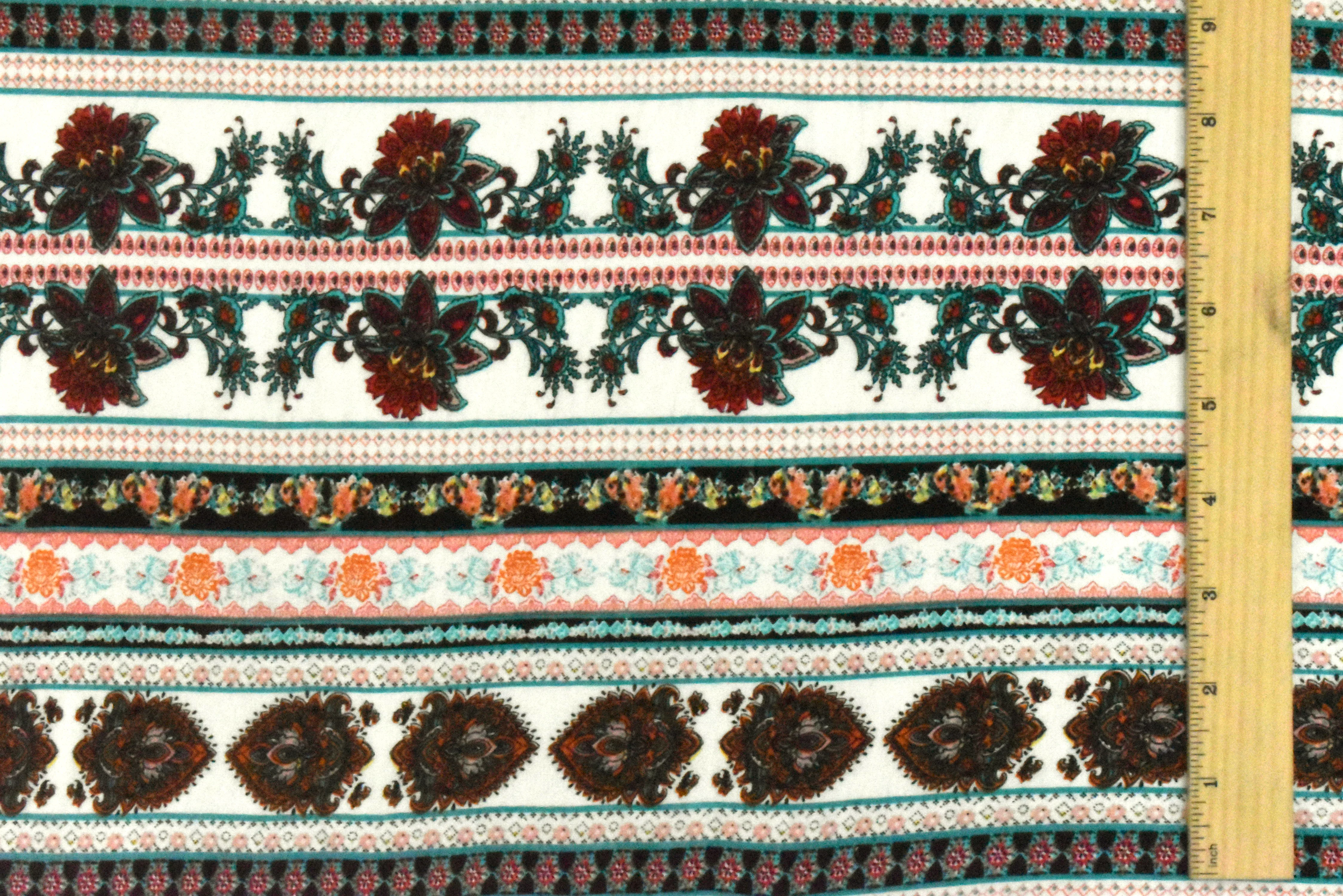 White-Teal-Multi Mix Pattern Stripe Print Rayon Stretch Jersey Knit Fabric - Image 5