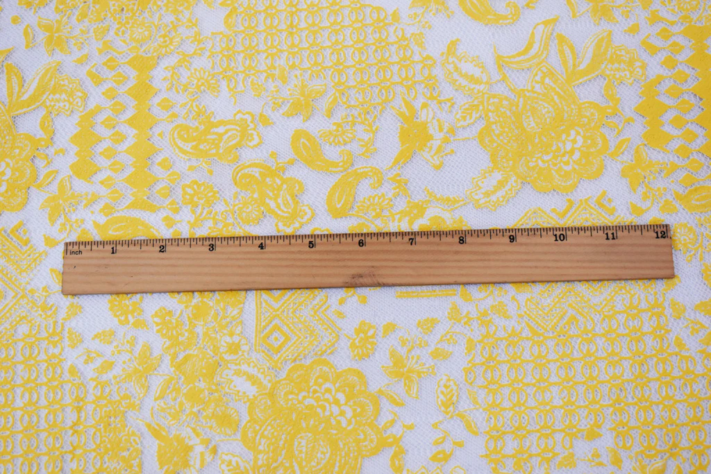 White-Yellow Cotton Nylon Floral Multi Pattern Printed Crochet Lace Knit Fabric - Image 5