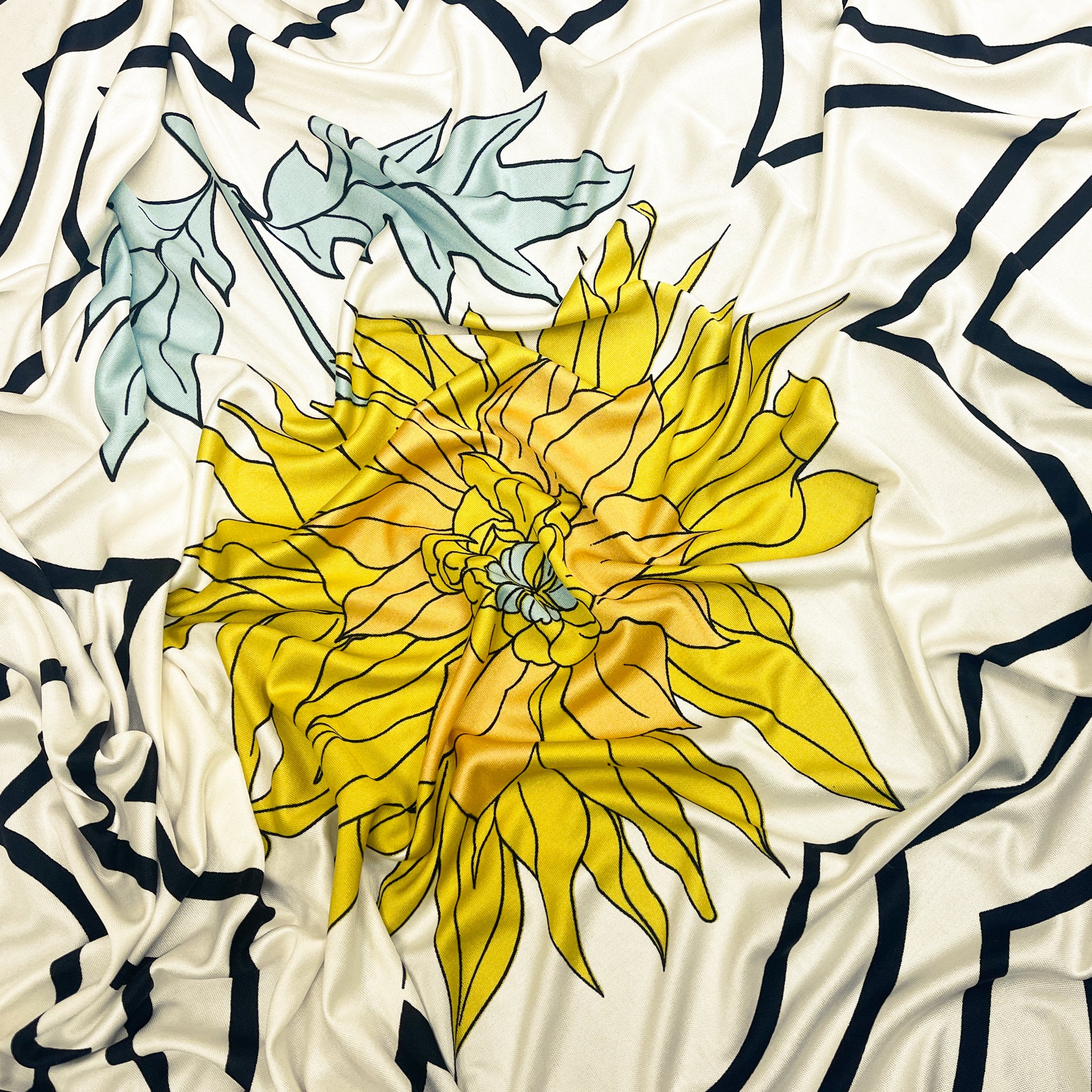 White-Yellow-Multi Floral Abstract Printed Silk Jersey Knit Fabric - Image 2