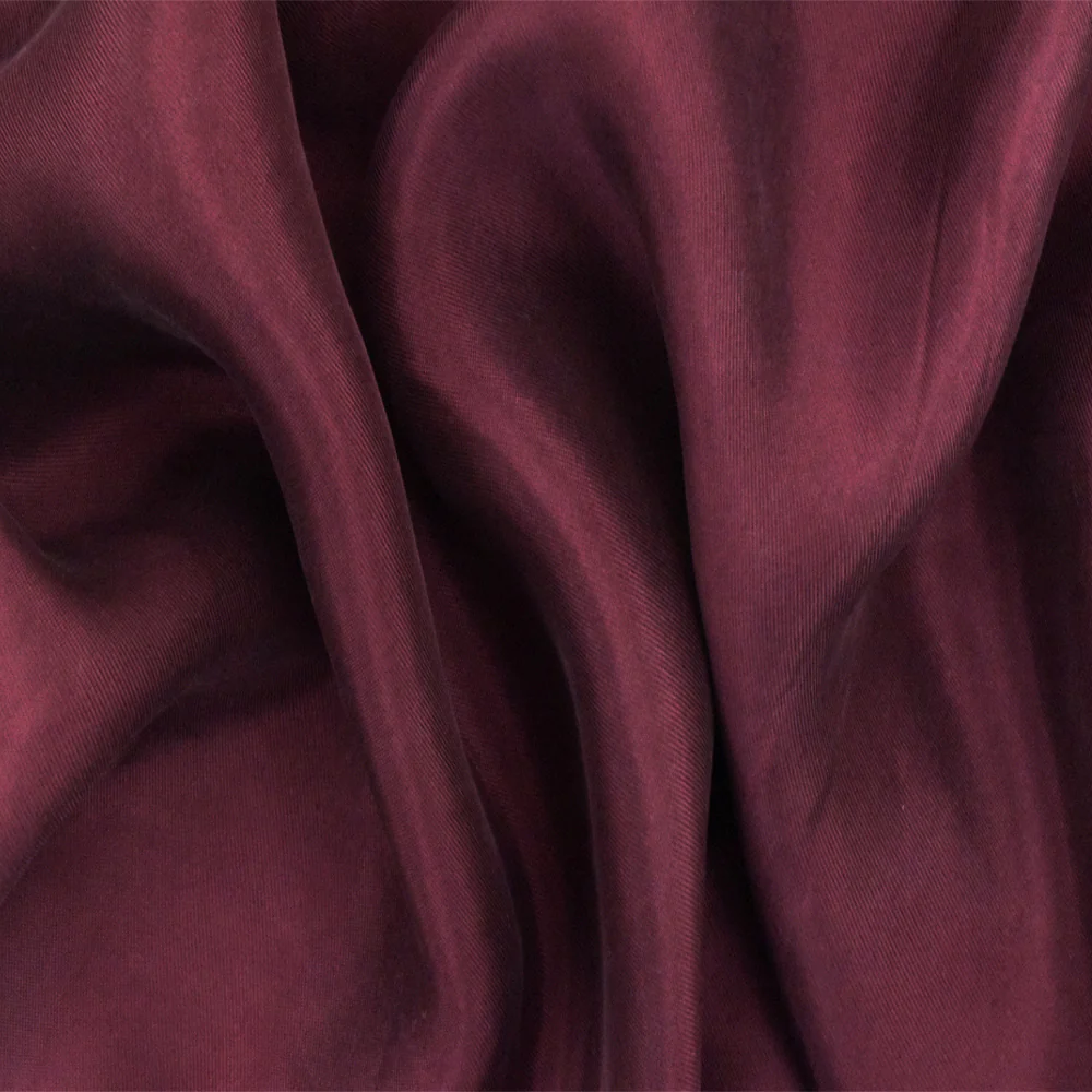 Wine Red Cupro Rayon Washed Twill Woven Fabric - Image 2