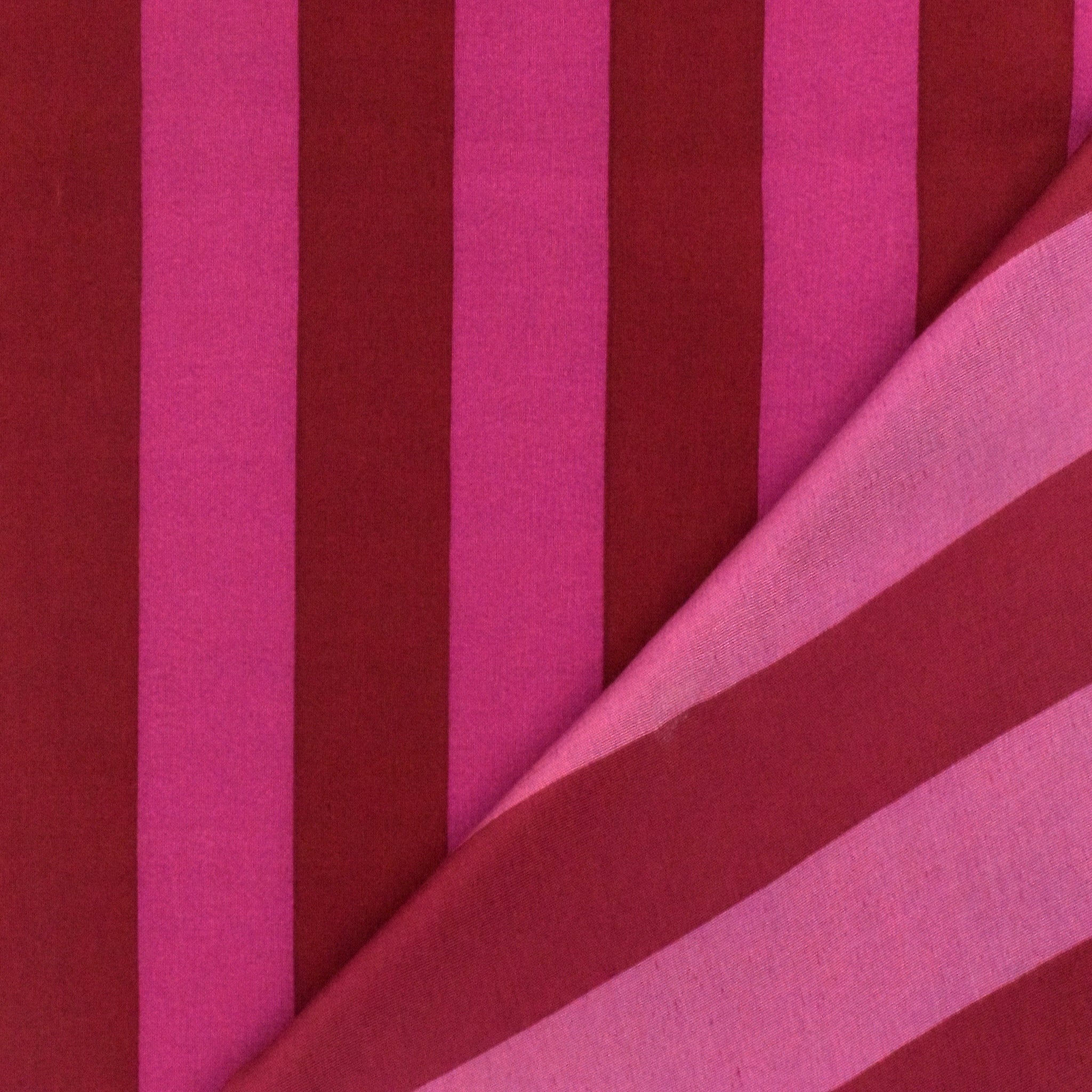 Wine Red-Fuchsia Stripe Printed Crepe De Chine Woven Fabric - Image 3