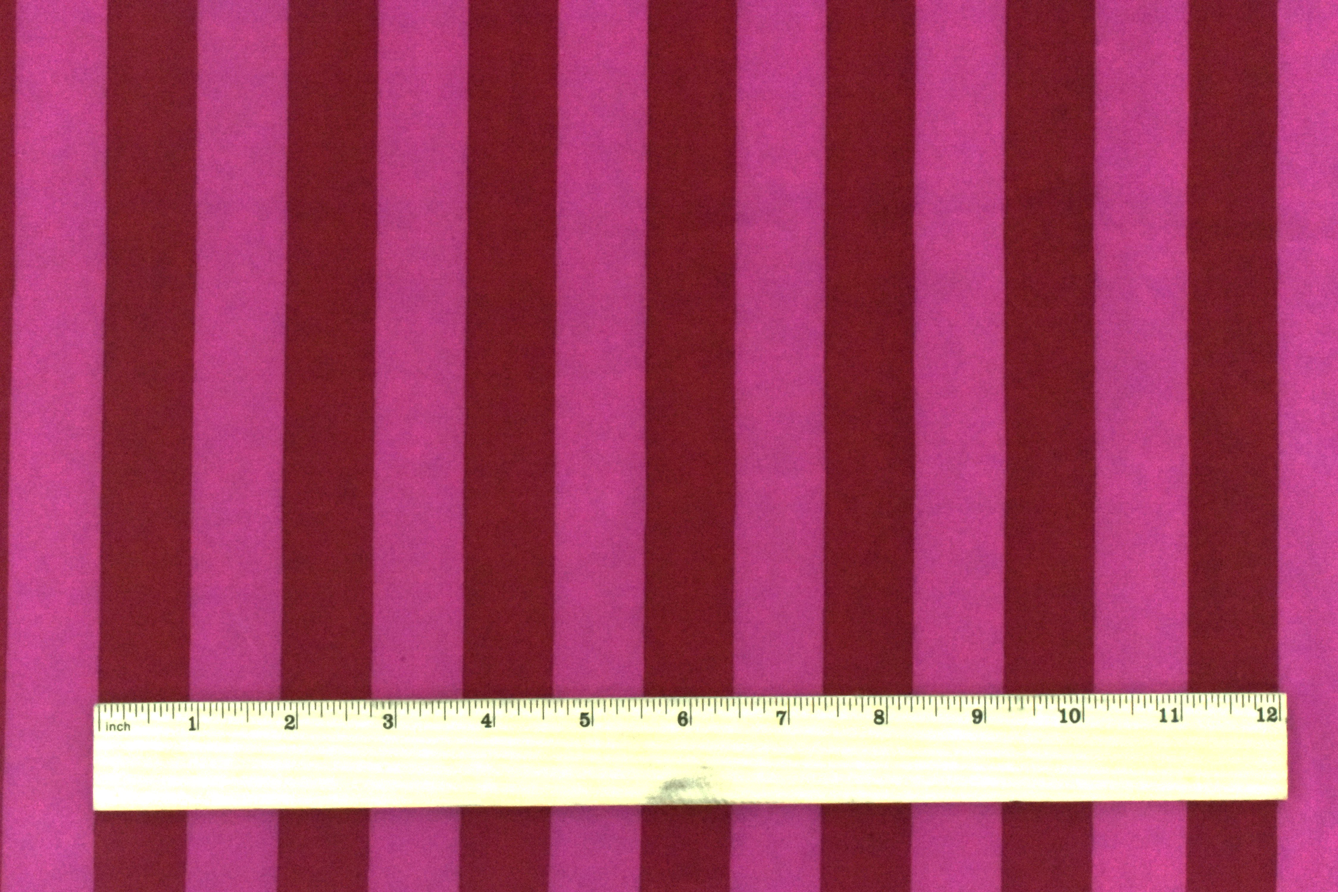 Wine Red-Fuchsia Stripe Printed Crepe De Chine Woven Fabric - Image 4
