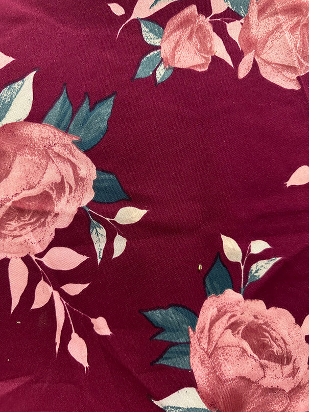 Wine Rose Print Scuba Knit Fabric - Image 2