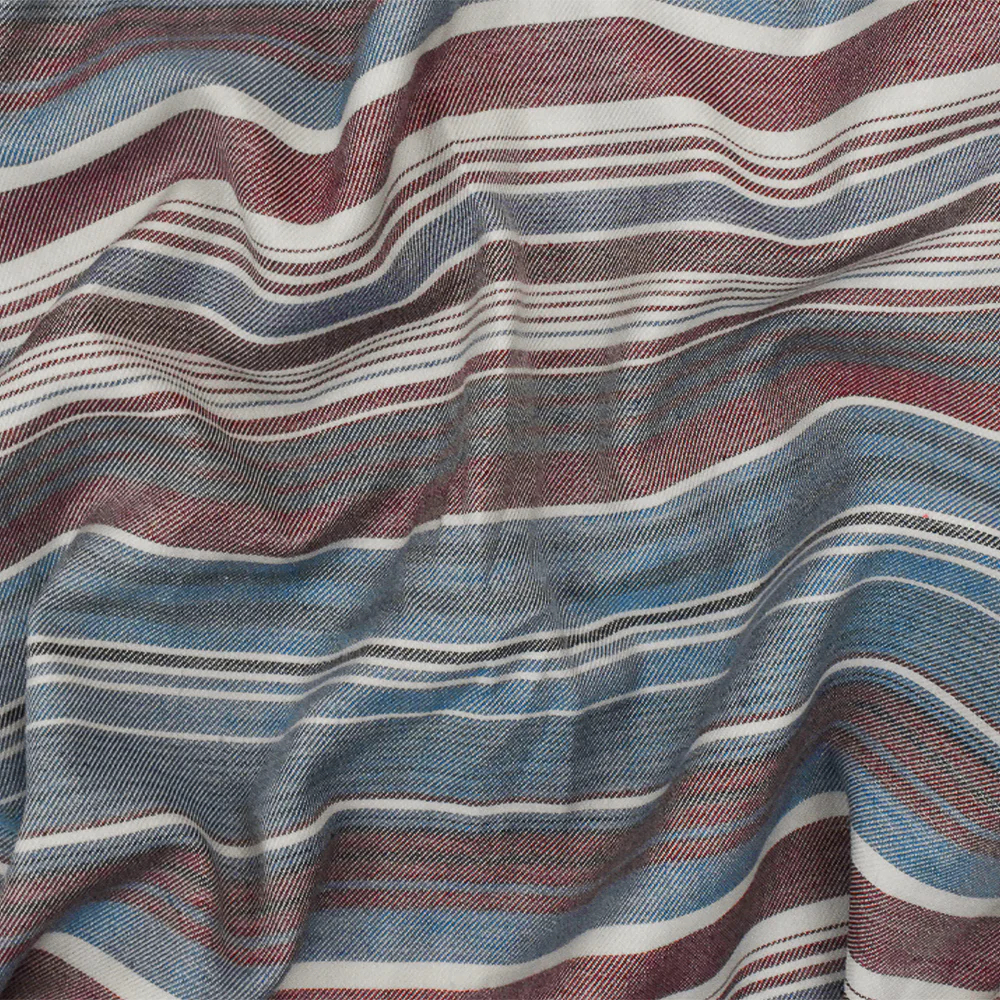Winery Red-Blue-Multi Stripe Cotton Twill Woven Fabric - Image 2