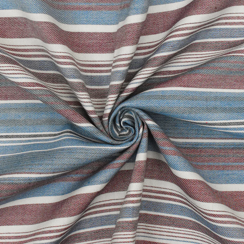 Winery Red-Blue-Multi Stripe Cotton Twill Woven Fabric - Image 3