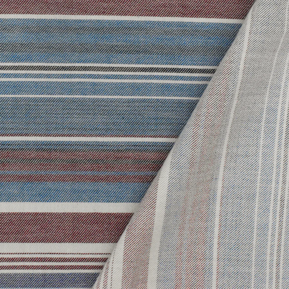 Winery Red-Blue-Multi Stripe Cotton Twill Woven Fabric - Image 4