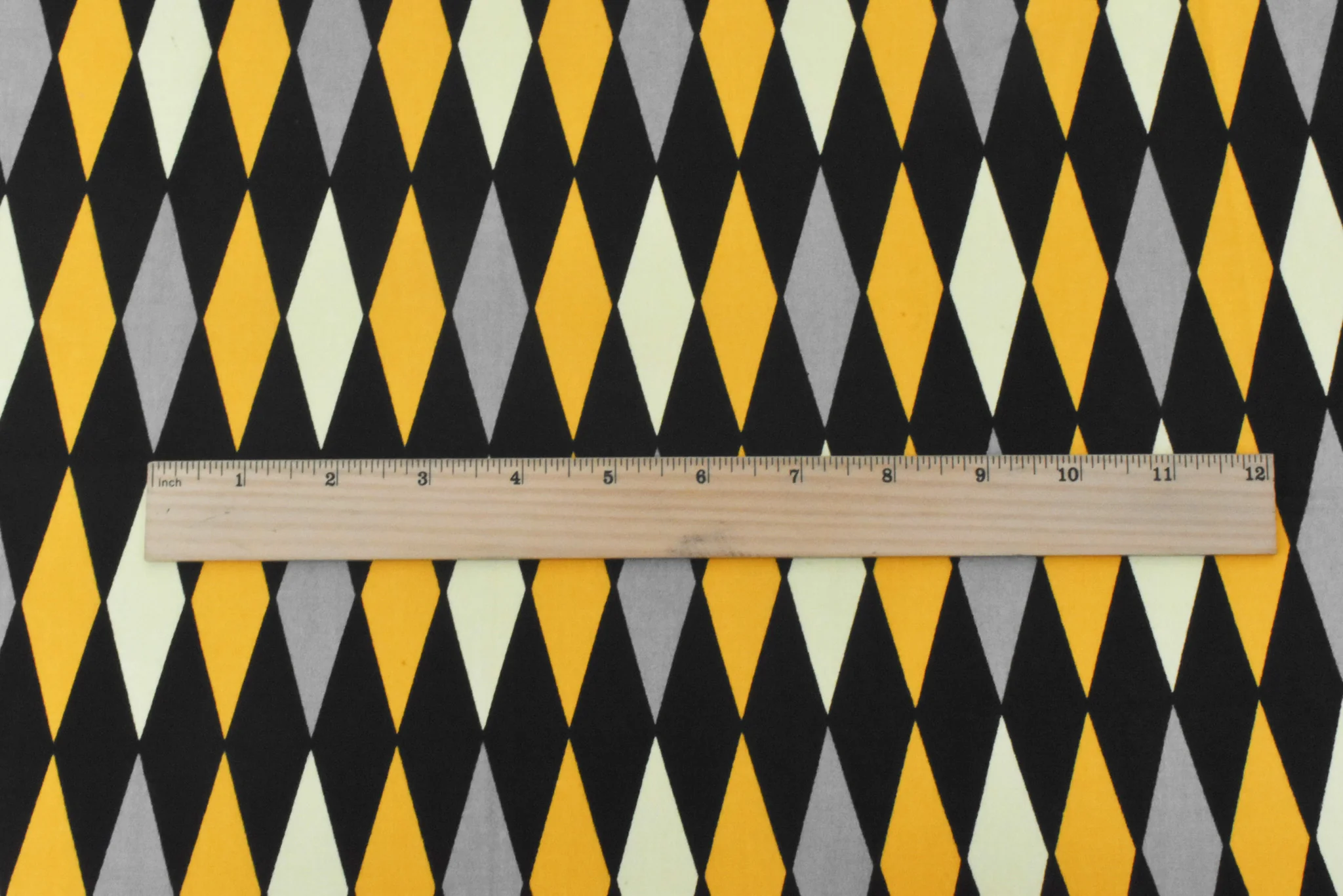 Yellow-Black-Multi Diamond Print Stretch Cotton Spandex Twill Sateen Fabric - Image 5