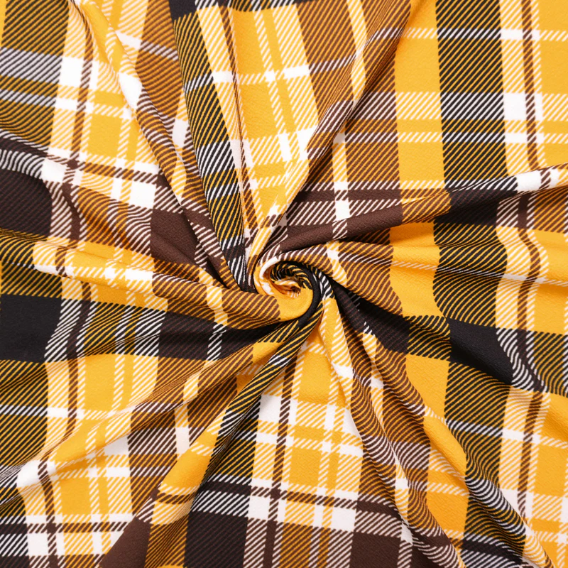 Yellow-Black-Multi Poly Plaid Print Liverpool Double Knit Fabric