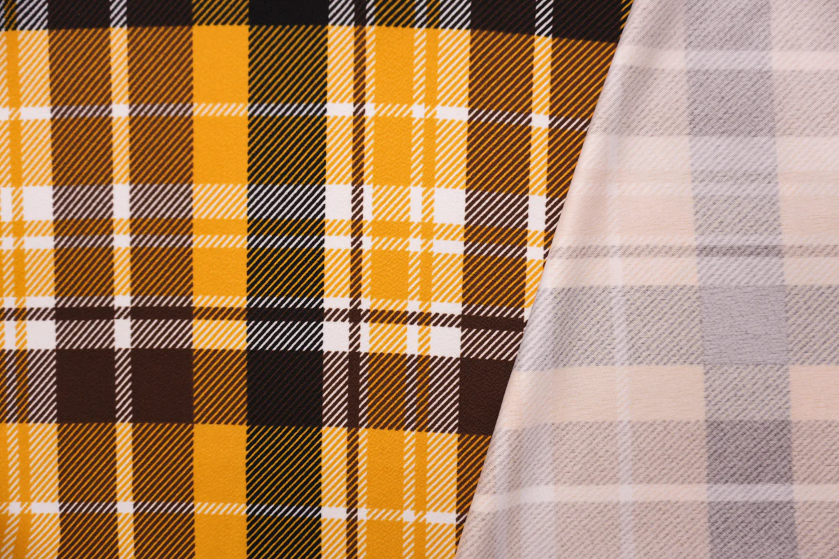 Yellow-Black-Multi Poly Plaid Print Liverpool Double Knit Fabric - Image 2