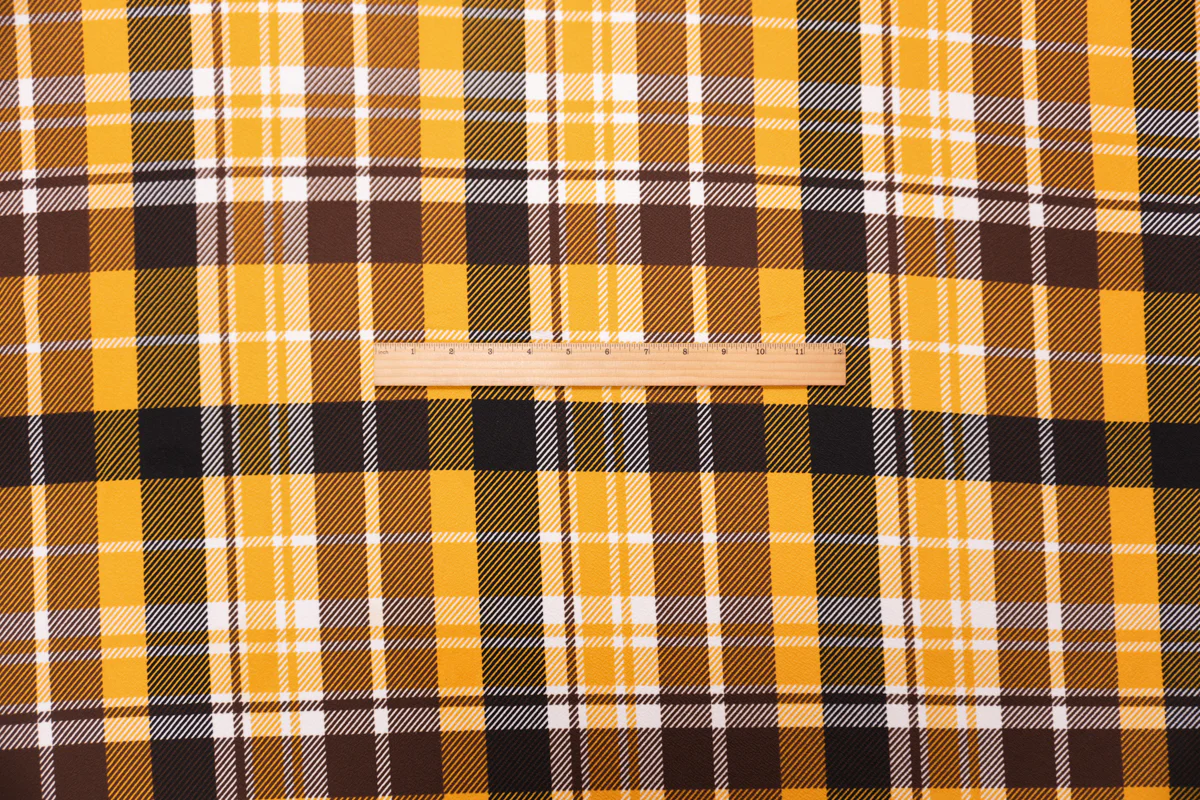Yellow-Black-Multi Poly Plaid Print Liverpool Double Knit Fabric - Image 4
