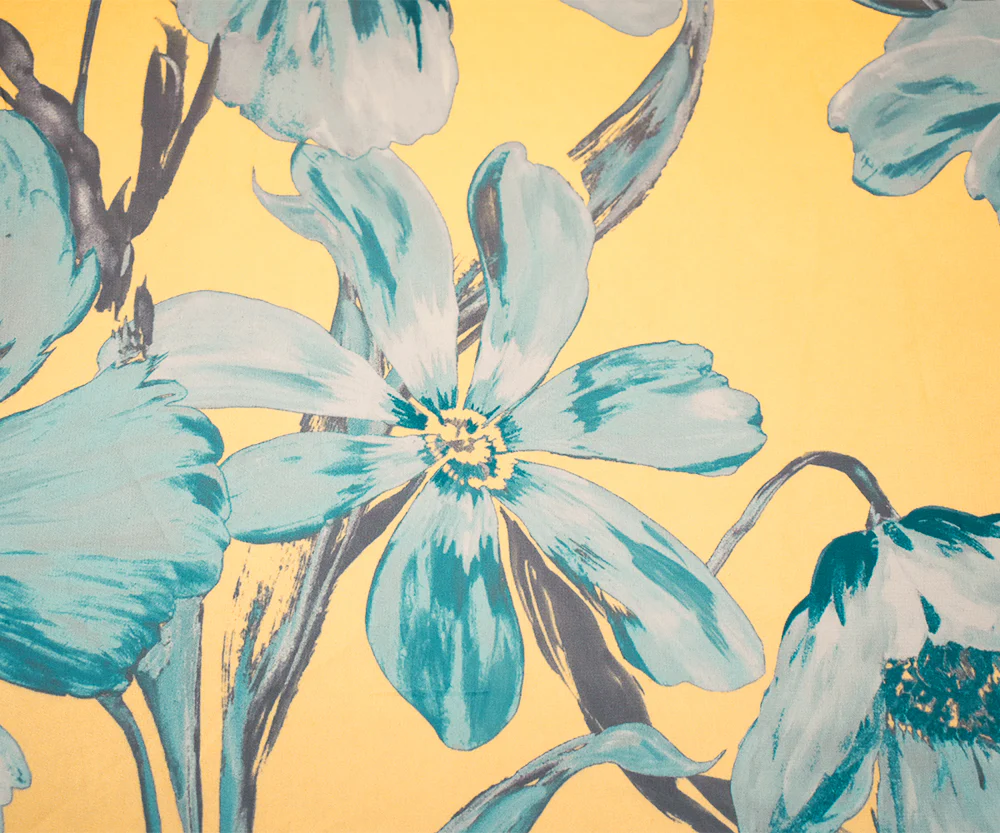 Yellow-Blue-Multi Floral Printed Poly Chiffon Woven Fabric - Image 3