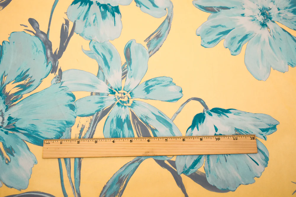 Yellow-Blue-Multi Floral Printed Poly Chiffon Woven Fabric - Image 4