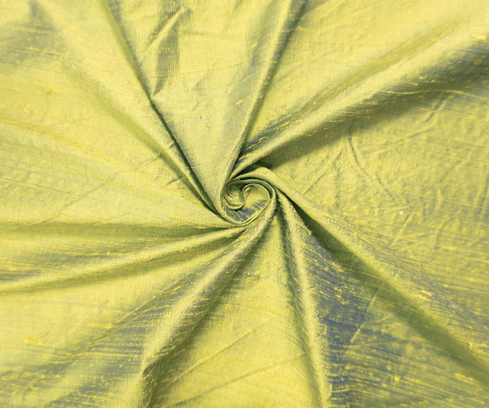 Yellow-Blue Silk Slub Iridescent Dupioni Woven Fabric - Image 3