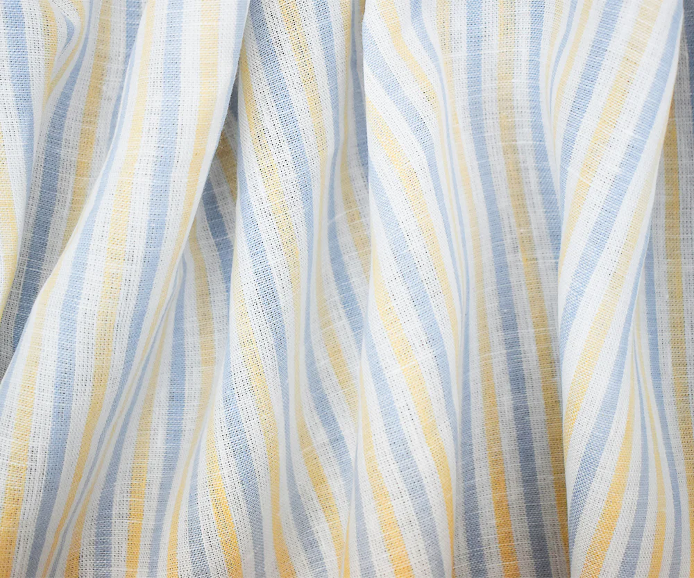 Yellow-Blue-White Spence Bryson Stripe Irish Linen Woven Fabric - Image 2