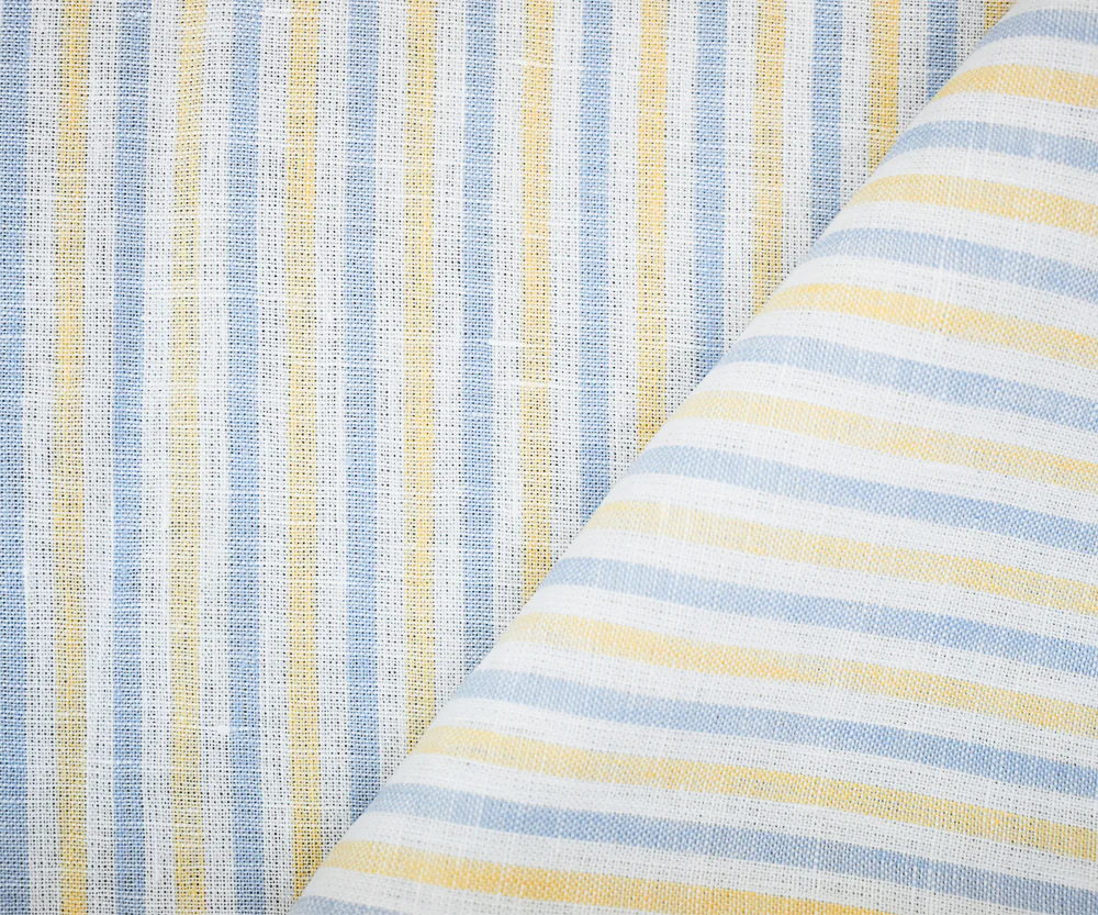 Yellow-Blue-White Spence Bryson Stripe Irish Linen Woven Fabric - Image 3
