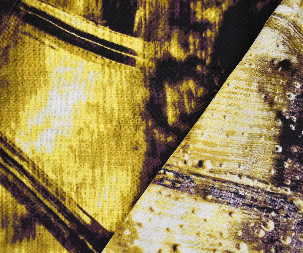Yellow-Brown-Multi Abstract Art Printed Linen Woven Fabric - Image 4