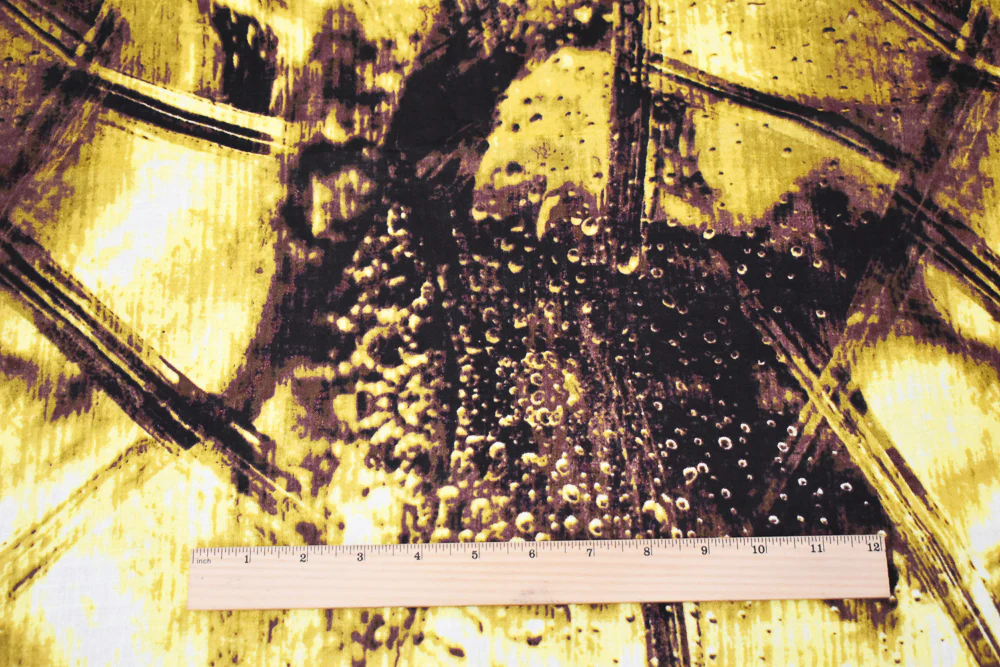 Yellow-Brown-Multi Abstract Art Printed Linen Woven Fabric - Image 5