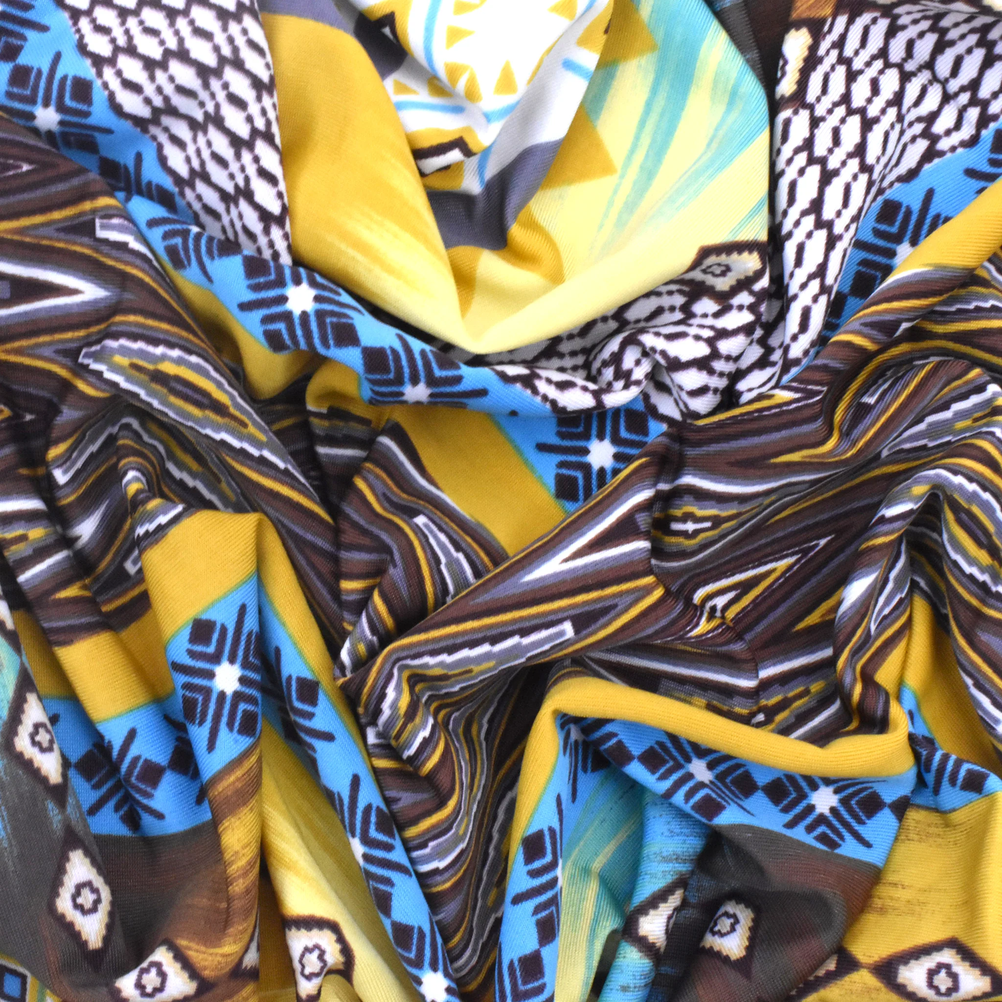 Yellow-Brown-Multi Stripe Aztec Printed Stretch Activewear Knit Fabric - Image 2