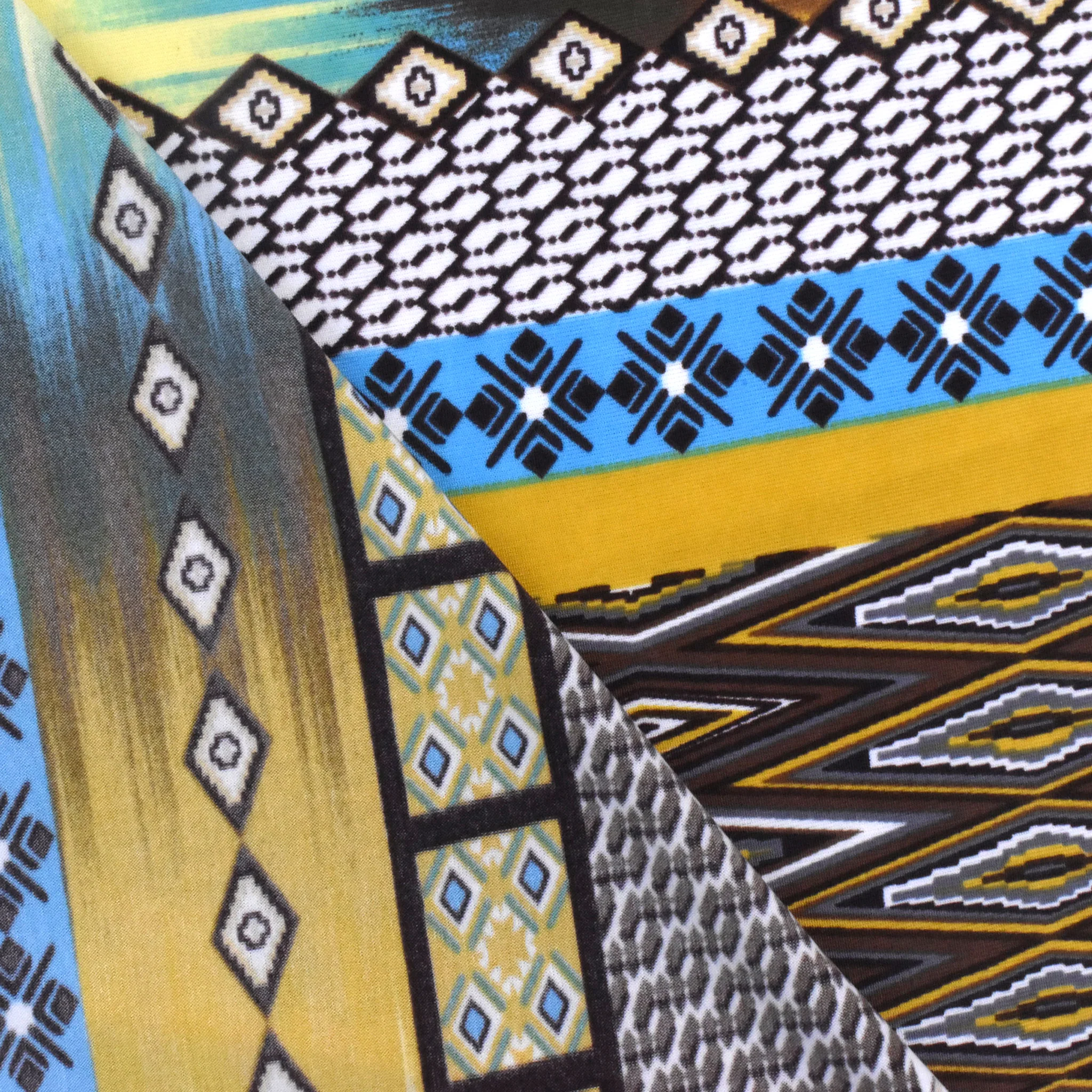Yellow-Brown-Multi Stripe Aztec Printed Stretch Activewear Knit Fabric - Image 3