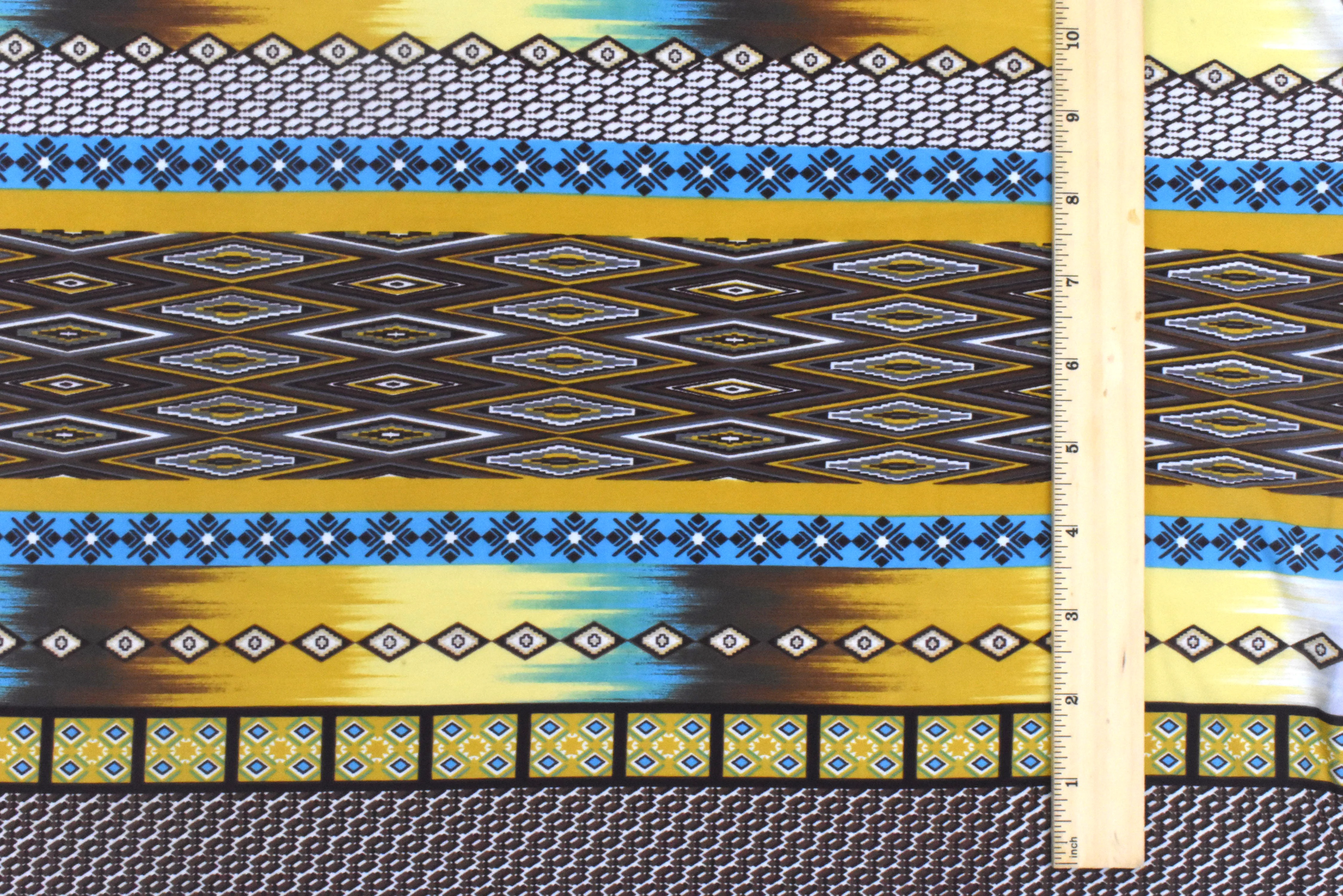 Yellow-Brown-Multi Stripe Aztec Printed Stretch Activewear Knit Fabric - Image 4