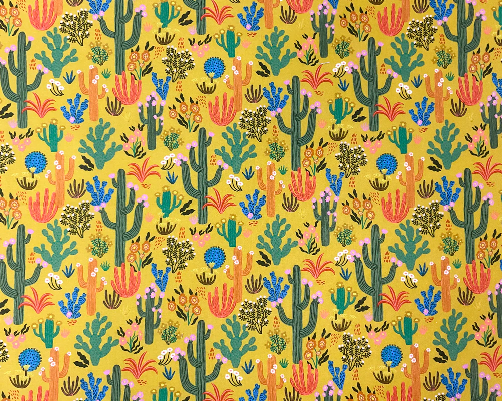 Yellow Cotton Dashwood Studio Cactus Print Quilting Woven Fabric - Image 3