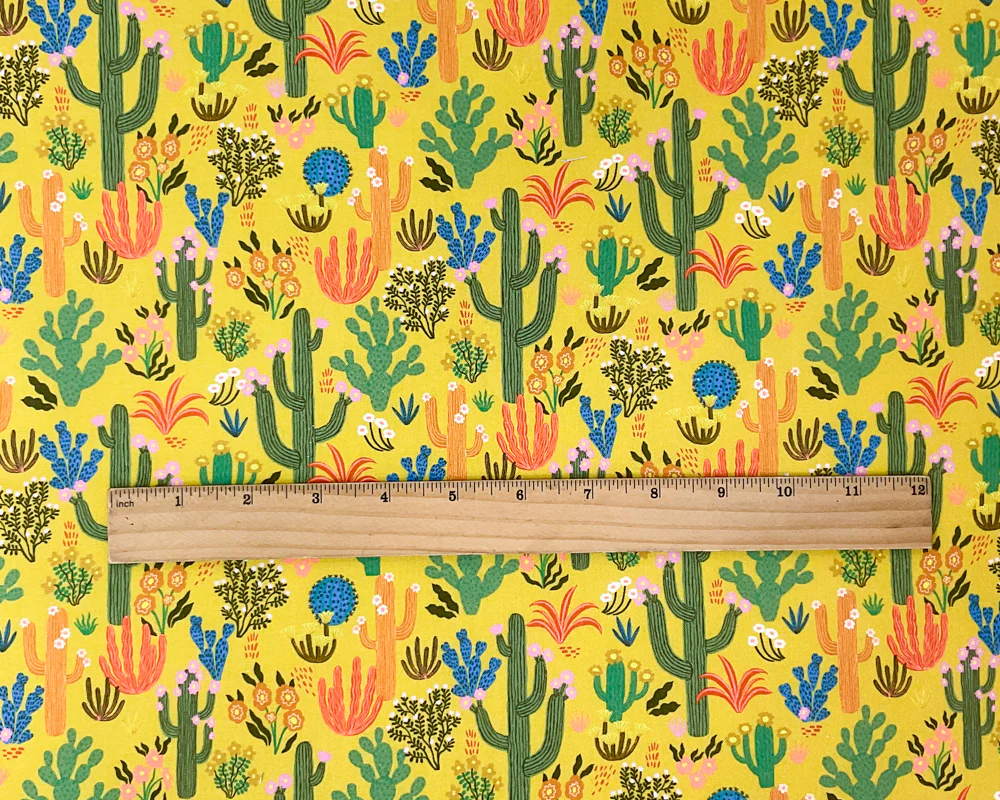 Yellow Cotton Dashwood Studio Cactus Print Quilting Woven Fabric - Image 4
