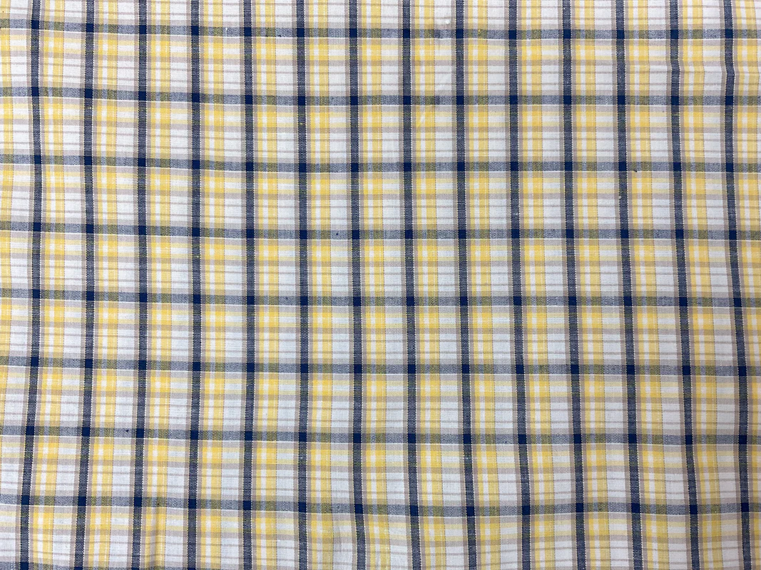 Yellow Cotton Spandex Plaid Madras Woven Fabric - Image 3