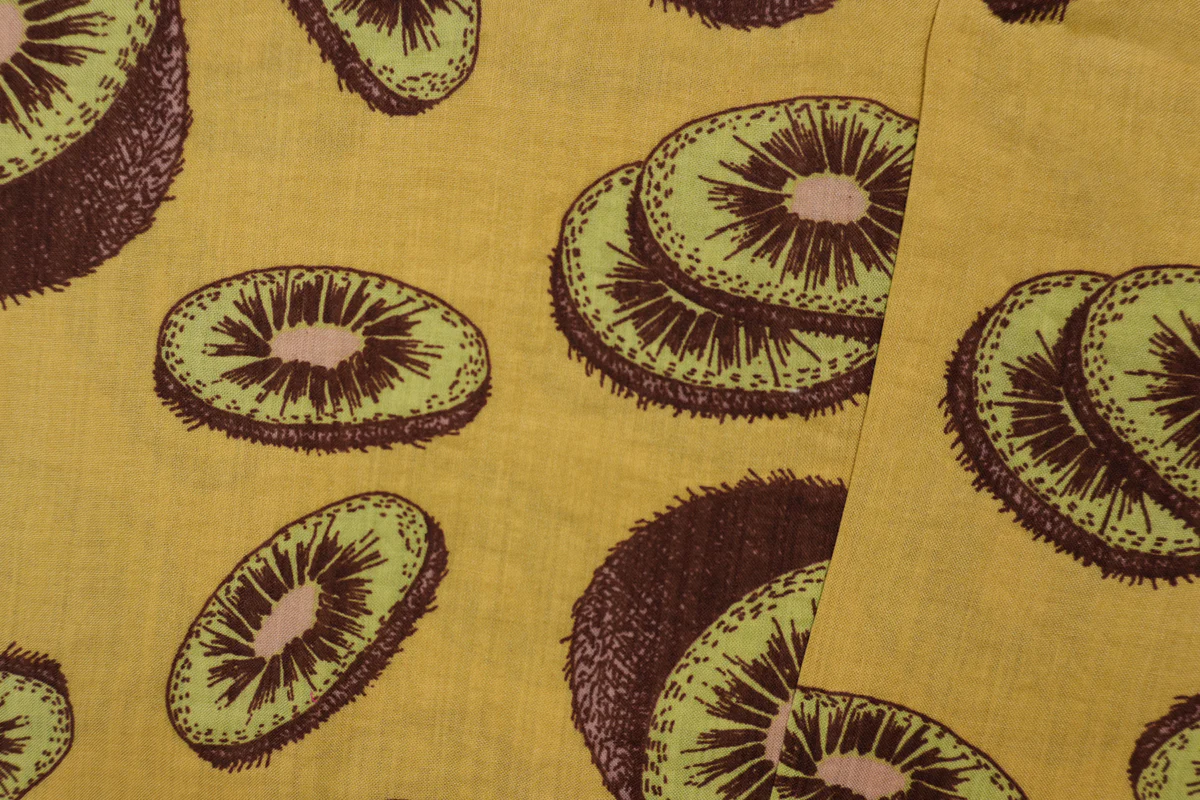 Yellow-Green-Multi Cotton Kiwi Printed Voile Woven Fabric - Image 2